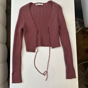 Zara Ribbed cropped cardigan dusty rose